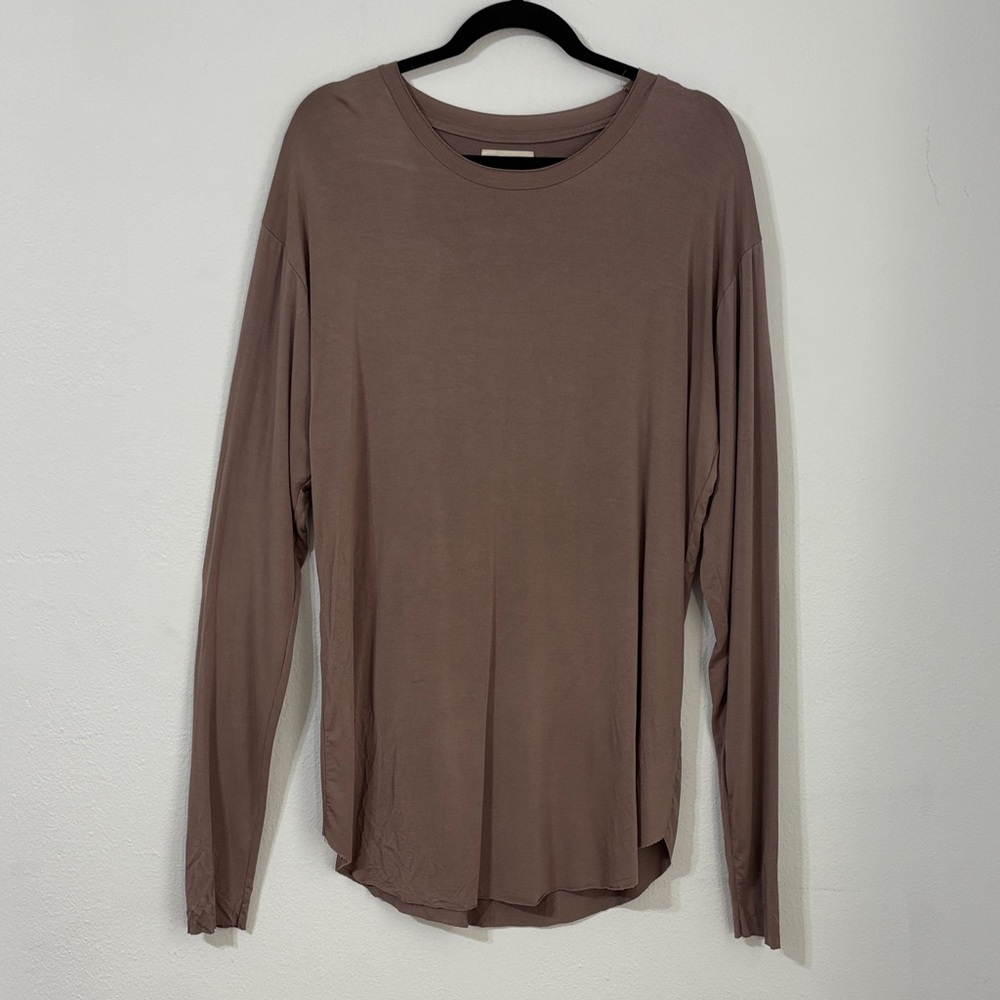 Tribe Kelley Brown Bamboo Knit Long‎ Sleeve Top Cozy Minimalist Luxe Layering
